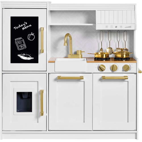 Play Kitchen with Framed Chalkboard - White with Herringbone