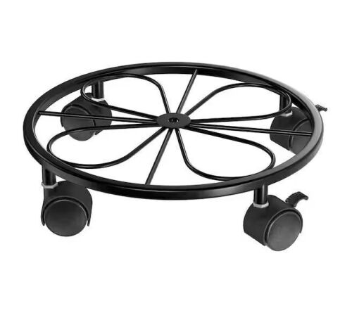 Lot of (2) 10.24 in. Black Steel Round Indoor/Outdoor Plant Caddy with Lockable Wheels