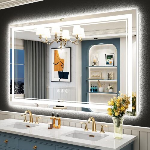 AWANDEE 55x36 LED Bathroom Mirror, Dimmable, 3-Color Light, Memory, Shatter-Proof, HD Tempered Glass