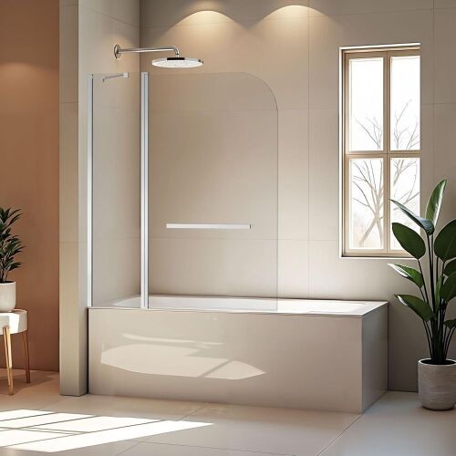 BoBliss 48" W x 58" H Bathtub Shower Door, Frameless Glass Shower Door with 1/4" (6mm) Clear Tempered Glass