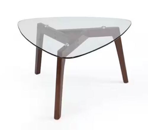Noble House Fircrest 32.6 in. Walnut Triangle Glass Coffee Table