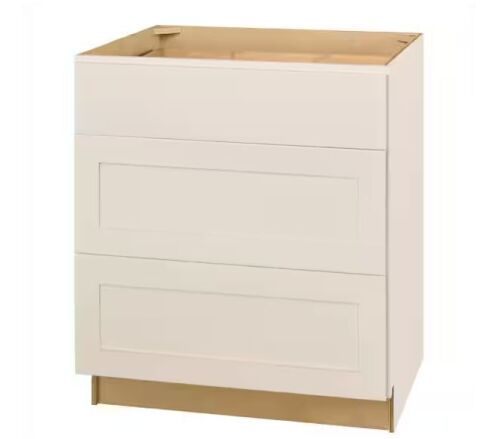 Hampton Bay Avondale 30 in. W x 24 in. D x 34.5 in. H Ready to Assemble Plywood Shaker Drawer Base Kitchen Cabinet in Antique White