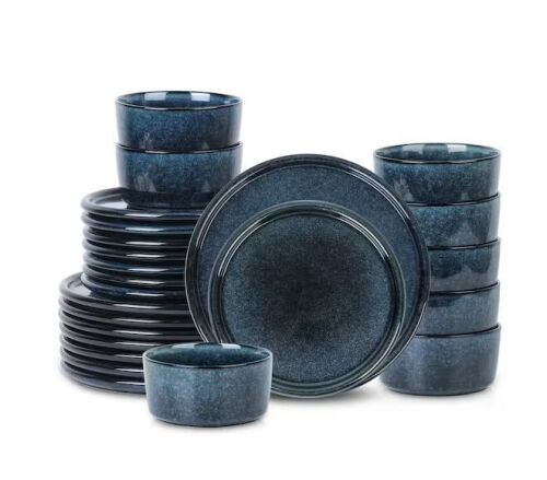 STONE LAIN Eden 24-Piece Dark Blue Stoneware Dinnerware Set - Missing 1 Bowl