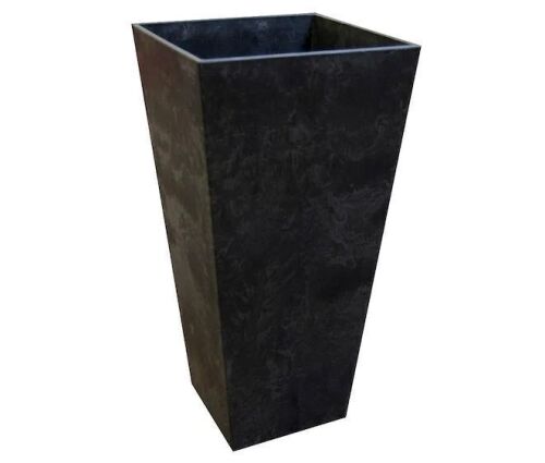 Tierra Verde Sonata Black Recycled Rubber Tall Square Planter with Drainage Holes (14 in. L x 14 in. W x 27.5 in. H)