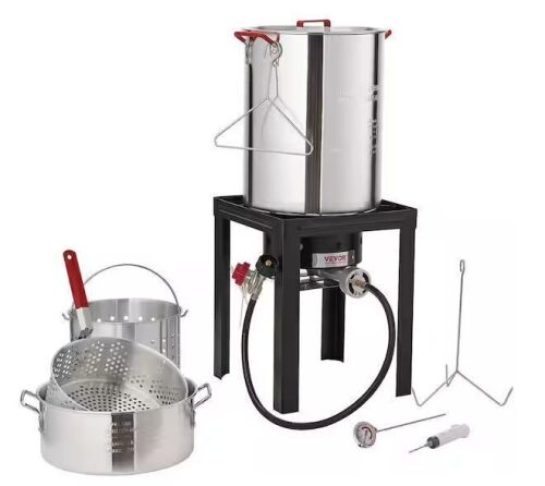 VEVOR 30 qt. Deep Fryer and 10 qt. Fish Steamer Cooker Set 54,000 BTU Burner Propane Gas Boiler