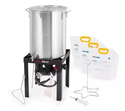 Outermust 30 qt. Turkey Fryer and Burner Set Turkey Deep Fryer 50,000 BTU with Oil Bags
