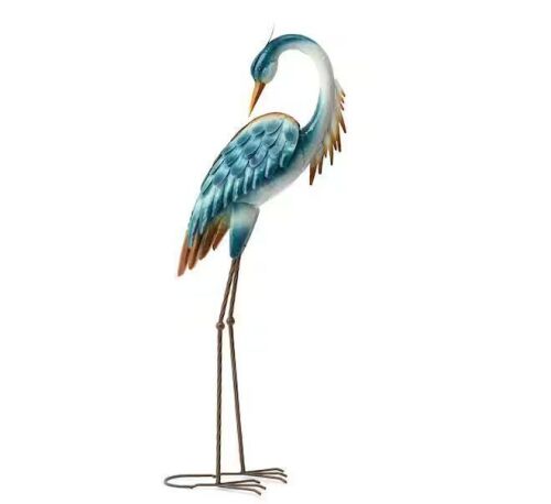 Glitzhome 38.5 in. H Metal Standing Crane Garden Statue with Stakes