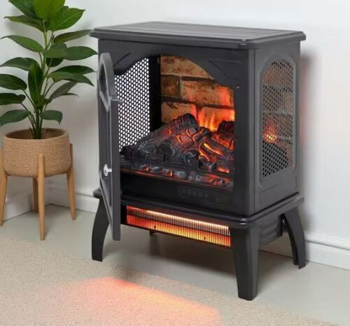 ToolCat 18 in. Freestanding Infrared Quartz 400 sq. ft. Electric Fireplace Stove 3D Flame, Remote Control in Black