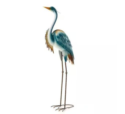 Glitzhome 40 in. H Metal Standing Crane Garden Statue with Stakes