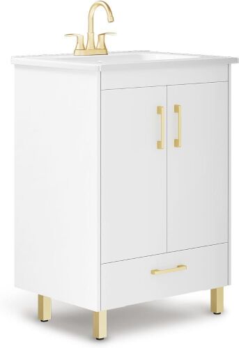 phiestina Fully Pre-Assembled 24 Inch White Bathroom Vanity - Cabinet Only, No Top