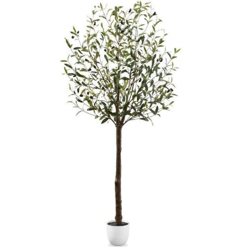 6.5' Artificial Olive Tree, Lifelike Faux Tree w/ White Pot, Decorative Olives