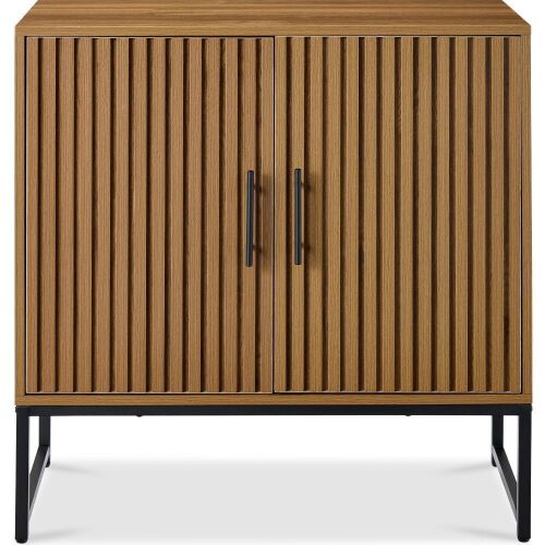 2-Door Slatted Storage Cabinet Accent Furniture w/ Foot Pads