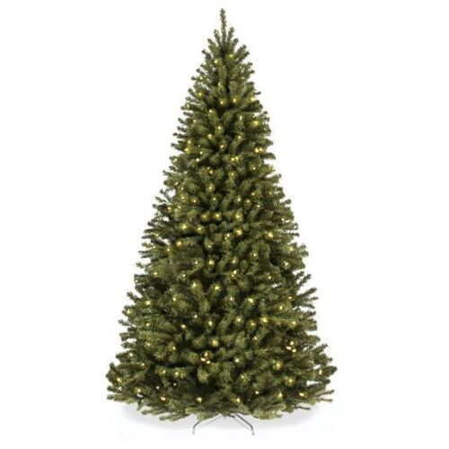 9ft Premium Pre-Lit Realistic Spruce Holiday Décor w/Dense Branches, Metal Base