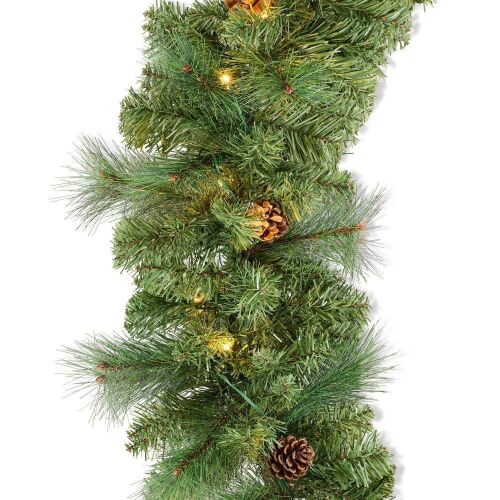 Lot of (2) 9Ft Pre-Lit Christmas Garland W/ 2-In-1 Led Lights