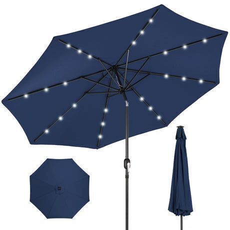 Solar LED Lighted Patio Umbrella w/ Tilt Adjustment, UV-Resistant - 10ft