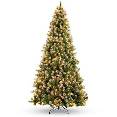 4.5' Pre-Lit Pre-Decorated Christmas Tree w/ Flocked Tips, Pinecones