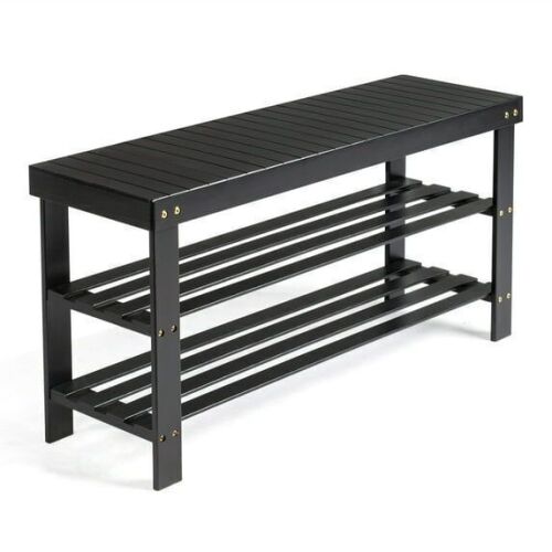 Zimtown 3 Tier Solid Bamboo Shoe Rack Bench, 11.02'' x 35.43'' x 17.72''