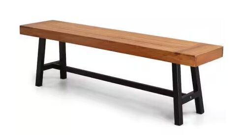 VINGLI 63 in. Wood Outdoor Bench with Metal Legs