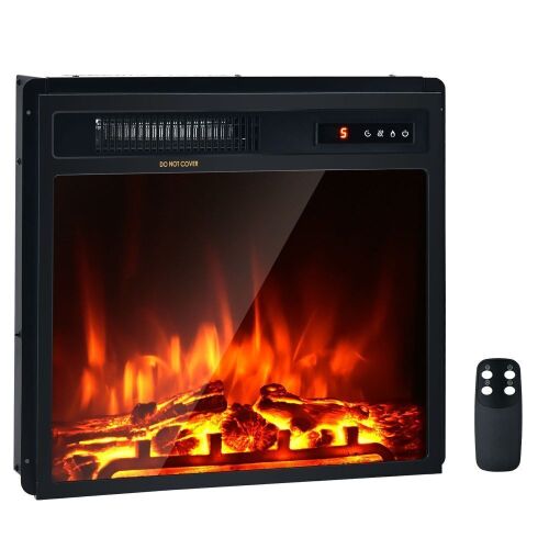 VINGLI 18 Inch Electric Fireplace Insert for TV Stand, Low Noise, Remote Control with Timer, Safety Cut, 3 Adjustable Flame Color, 750/1500W, Black