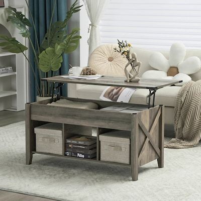 VINGLI 40-in W Farmhouse Lift Top Coffee Table with Storage Grey