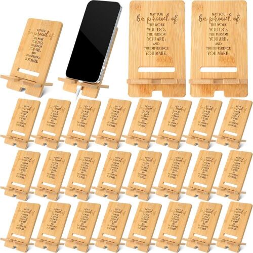 Engraved Bamboo Phone Stands, 36pc