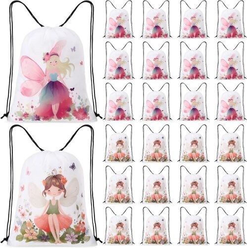Lot of (2) Flower Fairy Drawstring Bags, 24 Pc, 16.5 x 12.6 Inch