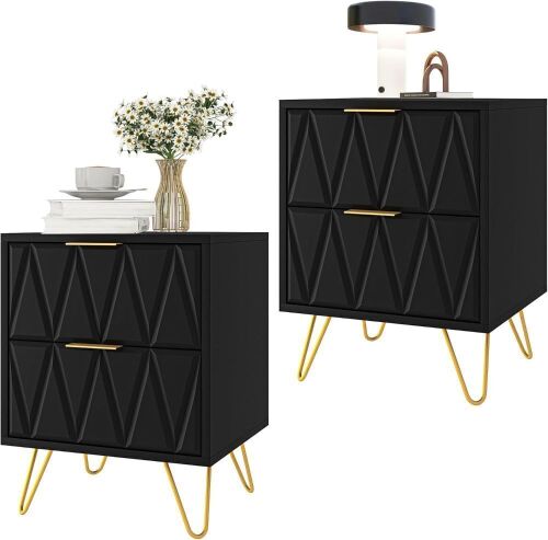 Modern Black Nighstand, Set of 2