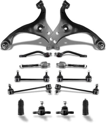 POWERGEAR Front Lower Control Arm Steering Suspension Kit Tie Rod Boot Sway Bar Link 14PCS Fit for 2007-2012 Hyundai Elantra 2.0L