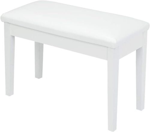Bonnlo White Wooden Duet Piano Bench with Storage and Padded Cushion