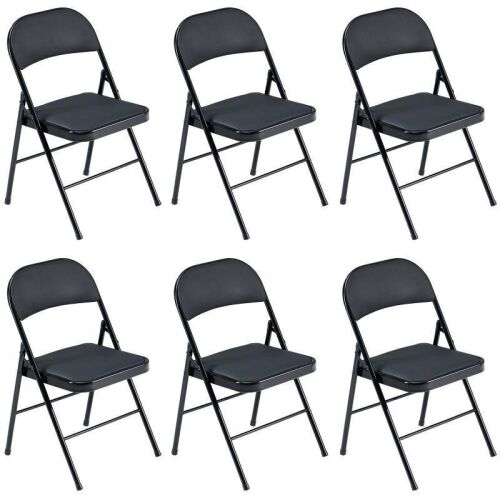 6 Pack Folding Chairs with Metal Frame and Soft Cushion Black
