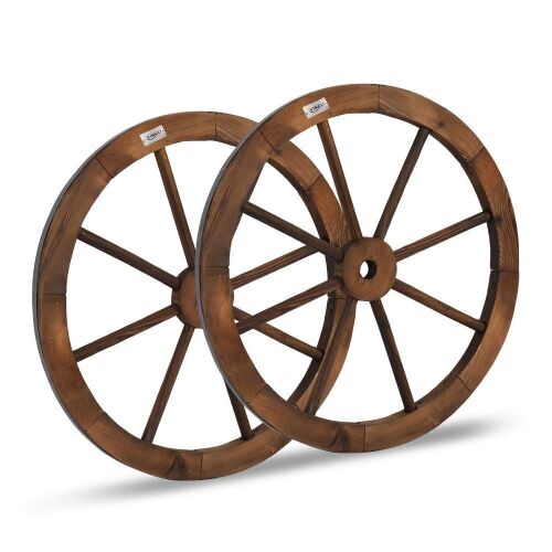 VINGLI 24" Decorative Wooden Wagon Wheel, Set of 2
