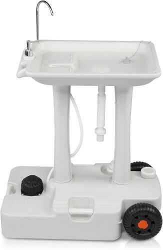 VINGLI 30L Rolling Hand Wash Basin Stand with Towel Holder & Soap Dispenser & Wheels