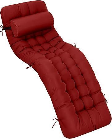 66'' Outdoor Chaise Lounge Cushion with Headrest Pillow