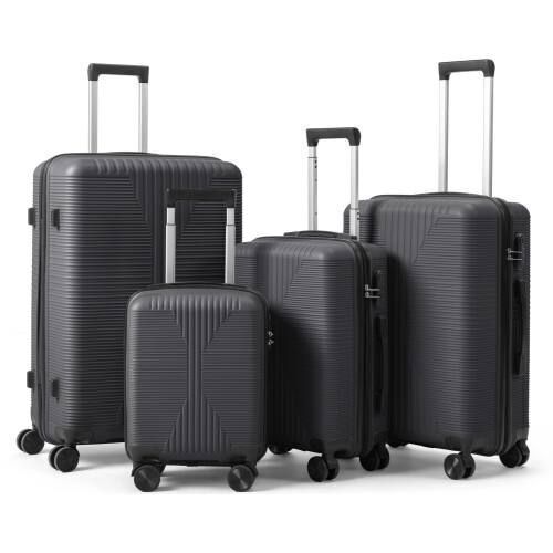 4 Piece PP Hardside Luggage Suitcase Set with Built-in Lock Spinner Wheels Dark Gray