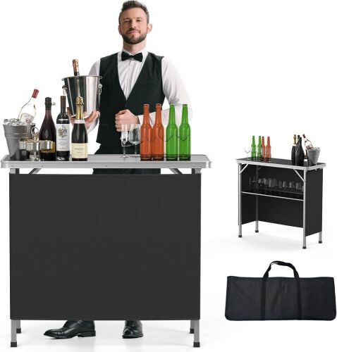 VINGLI Portable Bar Table, 2-Tier Shelves, 39" x 34"