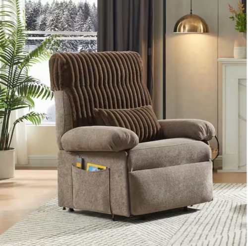 Bestier Dark Coffee Linen Power Lift Recliner with Remote Control, Removable Cover, Lumbar Pillow and Side Pocket