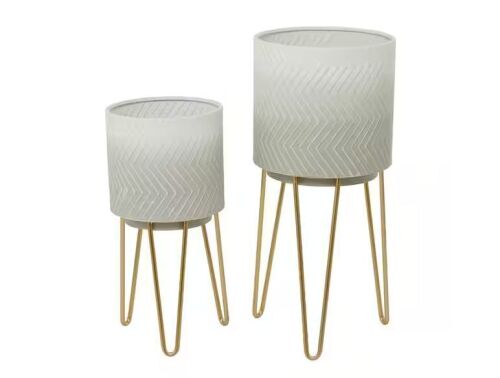 Litton Lane 26 in. and 20 in. Large White Metal Planter with Removable Stand (2- Pack)