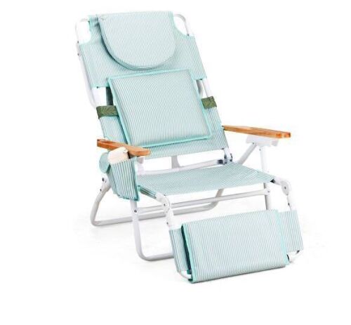 Beach Tanning Chair with Face Hole, Reclining Lounge, Foot Rest, Cup Holder