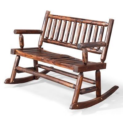 VINGLI 44-in W Fir Wood Double Rocking Bench, 550lb Capacity