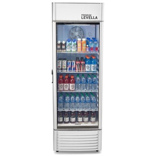 Premium Levella PRF155DX Single Glass Door Merchandiser Refrigerator -Beverage Display Cooler-15.5 cu ft-Silver