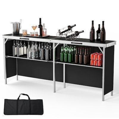 VINGLI 78-in W 2-tier Shelves Black Portable Bar Table