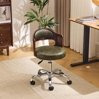 VINGLI Adjustable PU Leather Swivel Armless Home Office Desk Chair
