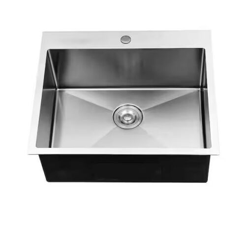 Silver Stainless Steel 25 in. Single Bowl Drop-In Kitchen Sink with Bottom Grid
