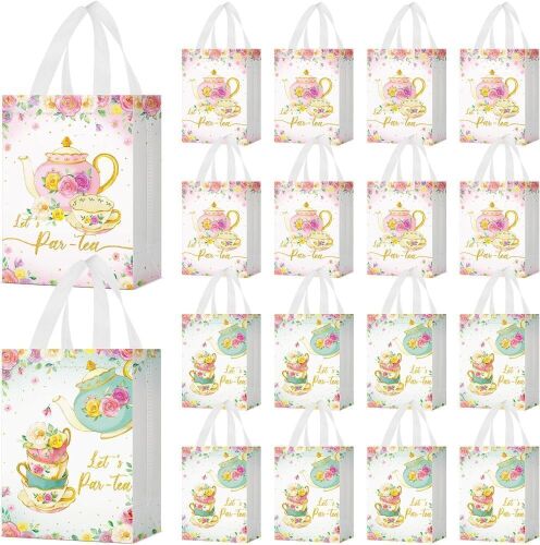 Lot of (2) 24pc Reusable Non Woven Tea Party Goodie Bags, 8 x 4 x 10 inch