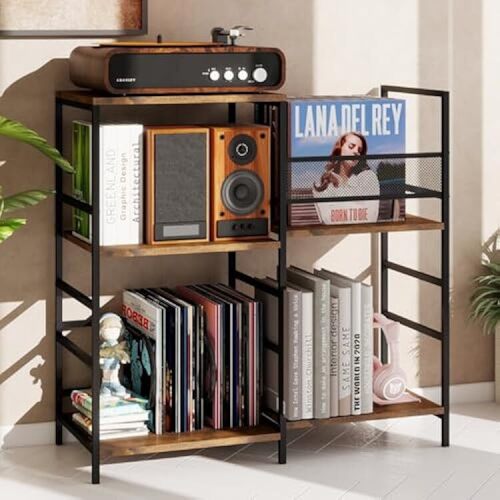 Oracchi Record Player Stand, 3-Tier Record Player Table With Vinyl Record Holder Up To 300 Albums, Media Stand, Stereo Cabinet, Record Player Table For Bedroom & Living Room