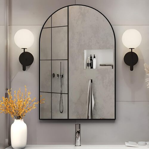 Arched Wall Mirror for Bathroom, Arched Mirror Wall Mounted Mirror with Metal Frame, Black Vanity Mirror Decor for Mantle, Bedroom, Entryway, Living Room