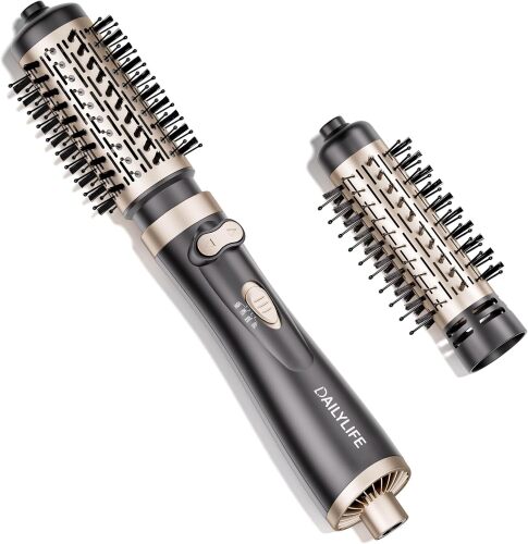 DAILYLIFE Rotating Hair Dryer Brush, Spinning Hair Dryer Brush and Hot Air Brush with 2 Brushes (1.5" & 2"), ALCI Safety Plug and Ionic Technology, Glod
