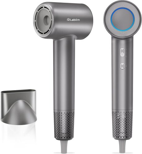 Labiim Hair Dryer, High-Speed Ionic Low Noise Blow Dryer with Brushless Motor for Fast Drying, Thermo-Control Quiet Compact Hair Blow Dryer, Hairdryer with 1 Nozzle Attachments for Home Salon Travel