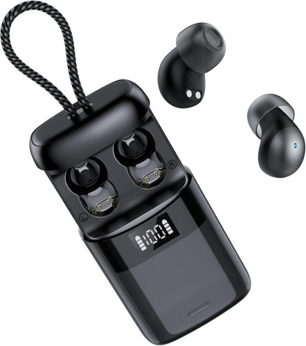 Sleep Earbuds Bluetooth 6.0 in Ear, Mini Sleep Headphones with Sleep Monitor and APP, Small Earplugs for Side Sleepers, 48H Playtime Sleep Earphones with Personal Alarm, Black