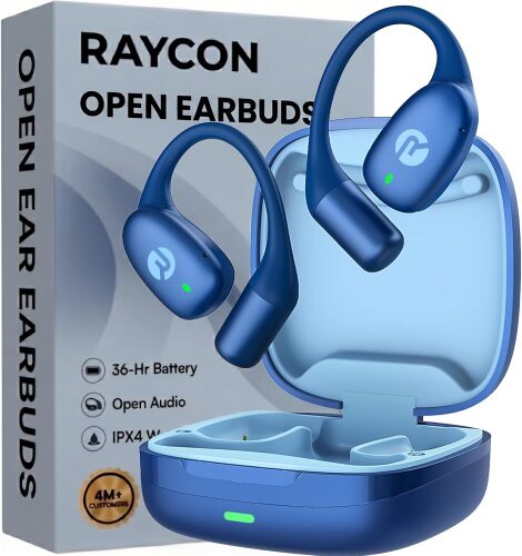 Raycon Essential Open Ear Earbuds – Open Ear Headphones, Earbuds Wireless Bluetooth, Sweat & Water-Resistant Earphones, Running Headphones with Ultra-Lightweight Design, 36 Hours Battery Life (Blue)